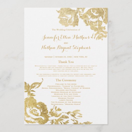 Elegant Simple Moderne Roos Floral Gold Wedding Programma (Voorkant)