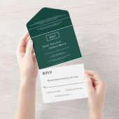 Elegant Simple Monogram Green Modern Wedding All In One Uitnodiging (Afscheurbaar)