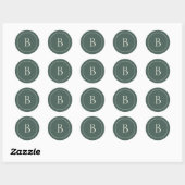 Elegant Simple Monogram Pine Green Envelope Seal Ronde Sticker (Vel)