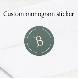 Elegant Simple Monogram Pine Green Envelope Seal Ronde Sticker