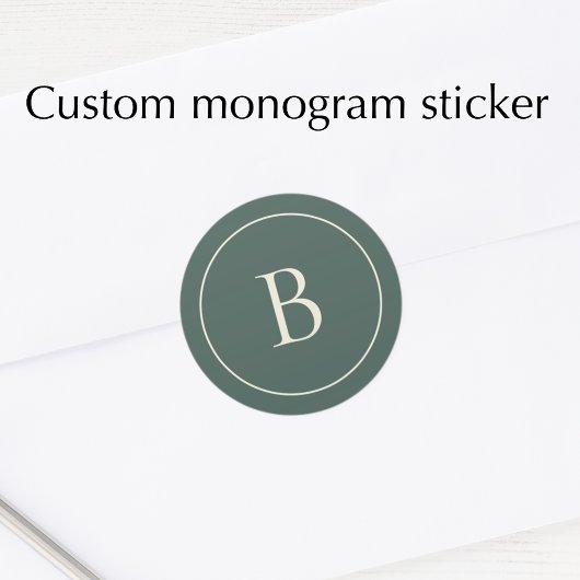 Elegant Simple Monogram Pine Green Envelope Seal Ronde Sticker