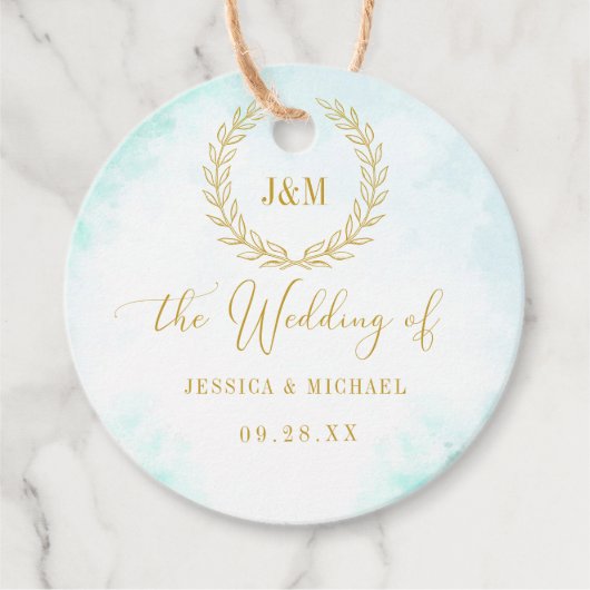 Elegant Simple Monogram Turquoise Wedding Bedankjes Labels (Voorkant)