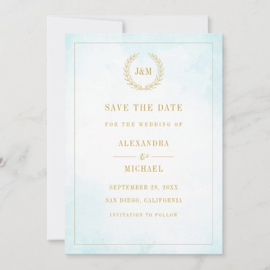 Elegant Simple Monogram Turquoise Wedding Save The Date (Voorkant)