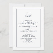 Elegant Simple Navy Blue Formal Monogram Weddensch Kaart (Voorkant)