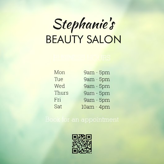 Elegant Simple Opening Hrs Beauty Salon QR-code Raamsticker (Vel 3)