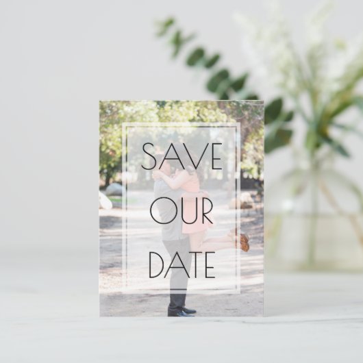 Elegant Simple Overlay Photo Wedding Save the Date Aankondigingskaart (Staand voorkant)