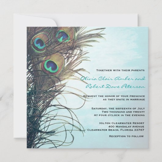 Elegant Simple Peacock Feathers Weddenschap Kaart (Voorkant)
