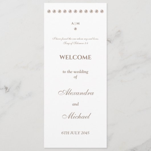 Elegant Simple Pearl Christian Wedding Program Programma (Voorkant)