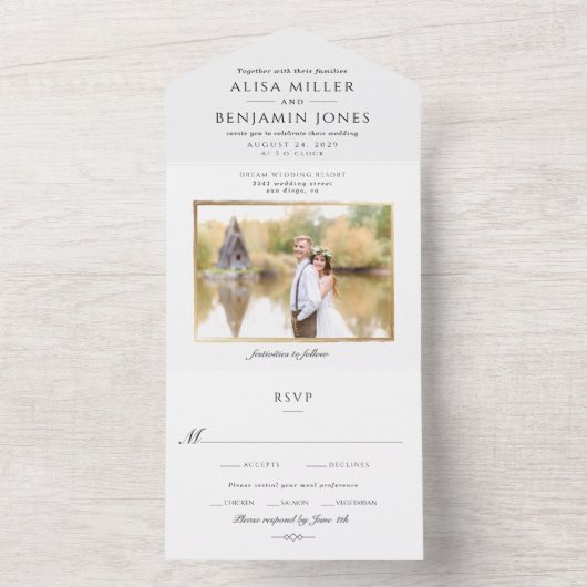Elegant Simple Photo Wedding Invitation All In One Uitnodiging (Binnen)