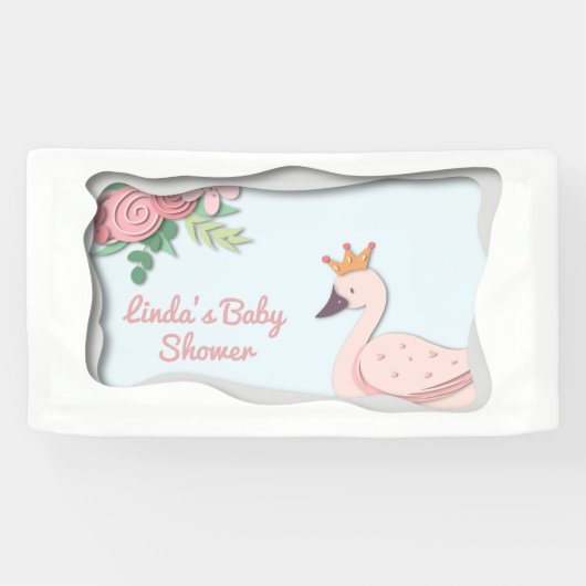 Elegant Simple Pink Swan Princess Baby shower Spandoek (Horizontaal)