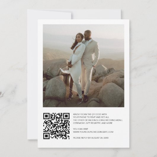 Elegant Simple QR Code Photo Weddenschap Kaart (Achterkant)