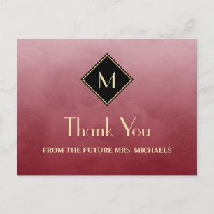 Elegant Simple Red met Gold Monogram Hartelijk dan Briefkaart