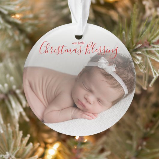 Elegant Simple Red Photo Baby's eerste Kerstmis Ornament (Boom)