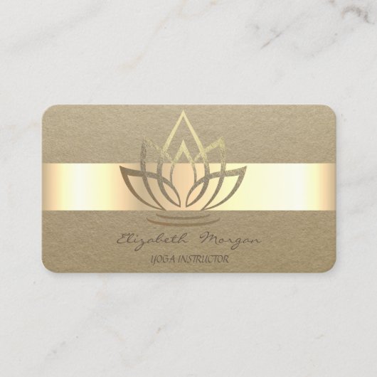 Elegant Simple, Rustic, Kraft Stripe, Gold Lotus Visitekaartje (Voorkant)