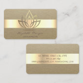 Elegant Simple, Rustic, Kraft Stripe, Gold Lotus Visitekaartje (Voorkant / Achterkant)