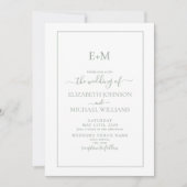 Elegant Simple Sage Green Formal Monogram Weddensc Kaart (Voorkant)