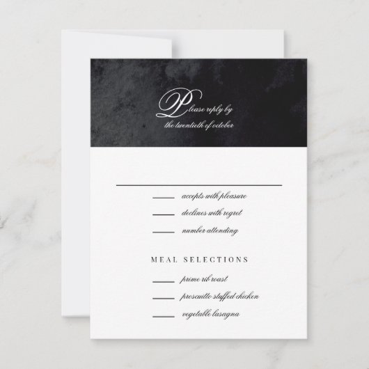 Elegant Simple Script Black Gothic Wedding RSVP Kaartje (Voorkant)