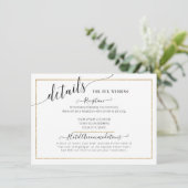 Elegant Simple Script Gold Glitter Weddenschap Det Informatiekaartje (Staand voorkant)