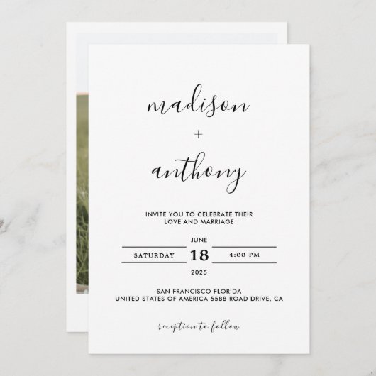 Elegant Simple Script Modern Photo Wedding Kaart (Voorkant / Achterkant)