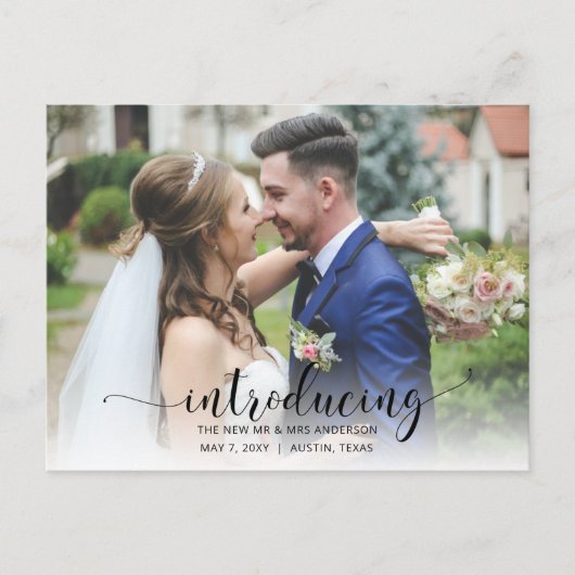 Elegant Simple Script Photo Wedding Announding Briefkaart (Voorkant)