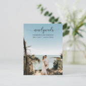 Elegant Simple Script Photo Wedding Announding Briefkaart (Staand voorkant)