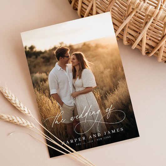 Elegant Simple Script QR Code Photo Budget Wedding Kaart