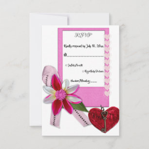 Elegant Simple Script Red Heart Romantic Weddensch RSVP Kaartje