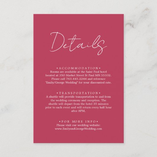 Elegant Simple Script Viva Magenta Weddenschap Det Informatiekaartje (Voorkant)