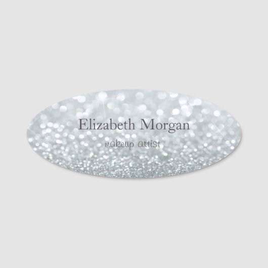 Elegant Simple Silver Glitter Bokeh Naamplaatje (Voorkant)