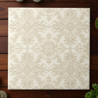 Elegant Simple Soft Beige Damask Tegeltje