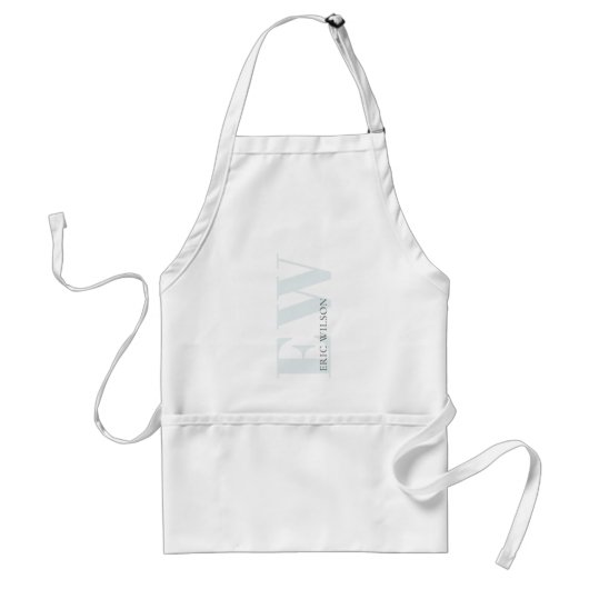 Elegant Simple Soft Sky Blue Monogram Naam Standaard Schort (Voorkant)