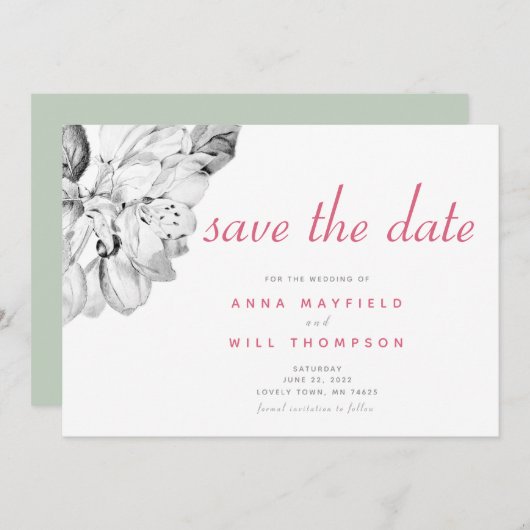 Elegant Simple Spring Floral Wedding Save the Date (Voorkant / Achterkant)