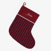 Elegant Simple Stylish Red Navy Gingham Name Grote Kerstsok (Voorkant (Hangend))