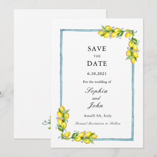 Élégant simple Vintage Lemons save the date (Devant / Derrière)