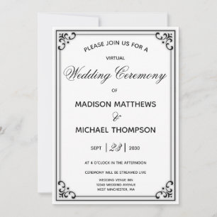 Elegant Simple Virtual Wedding Livestream Wedding Kaart