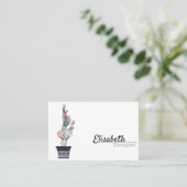 Elegant Simple Waterverf Cactus Script Boho Pots Visitekaartje (Staand voorkant)