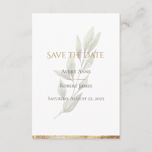 Elegant Simple Waterverf Gold Greenery Modern Save The Date (Voorkant)