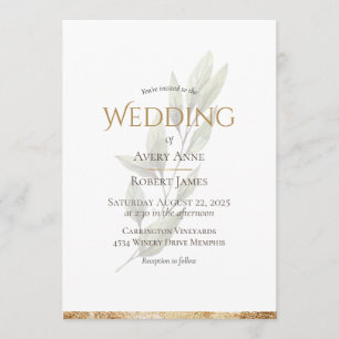Elegant Simple Waterverf Greenery Gold Wedding Kaart