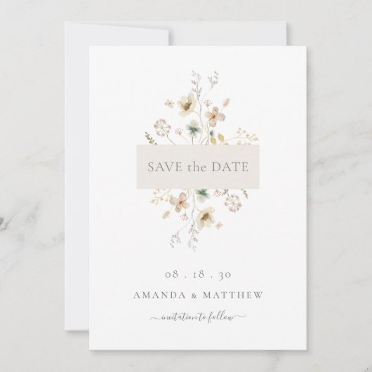 Elegant Simple  Waterverf Press Floral Save The Date (Voorkant)