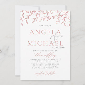 Elegant Simple Wedding Invitation Pink branche Kaart