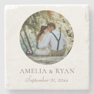 Elegant Simple Wedding Photo Favor Stenen Onderzetter