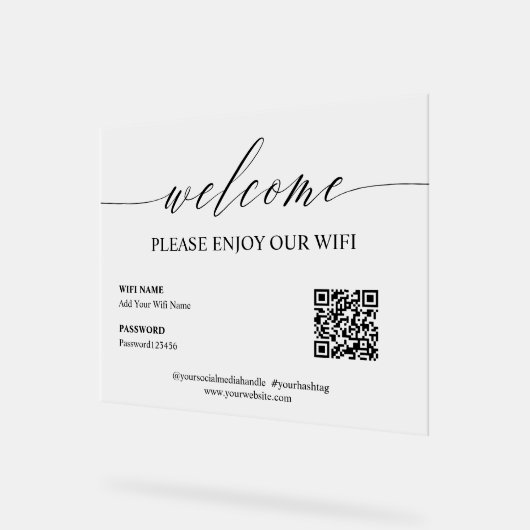 Élégant Simple Welcome Enjoy WiFi QR Code (Angle)