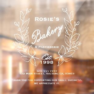 Elegant Simple White Botanical Wreatbakery Logo Raamsticker