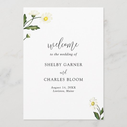 Elegant Simple White Daisy Floral Wedding Programma (Voorkant)