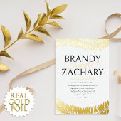 Elegant Simple White Gold Leaves Weddenschap Real  Folie Uitnodiging