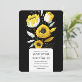 Elegant Simple Yellow White Black Flowers Weddensc Kaart (Staand voorkant)