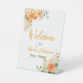 Elegant Sinaasappel Bloemen Baby shower Acryl Teke Reclamebord Met Voetstuk (Voorkant)