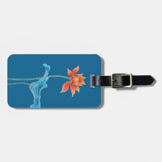 Elegant Sinaasappel & Blue Lotus Flower Bagagelabel (Voorkant horizontaal)