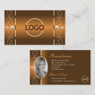 Elegant Sinaasappel Brown Squiggly Jewels Logo & F Visitekaartje