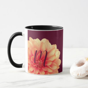 Elegant Sinaasappel Dahlias Flowers Burgundy Monog Mok